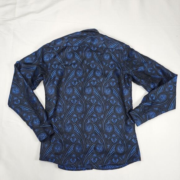Barry.Wang Men's Black &Blue Paisley Flower Shirt Size S - Picture 2 of 11